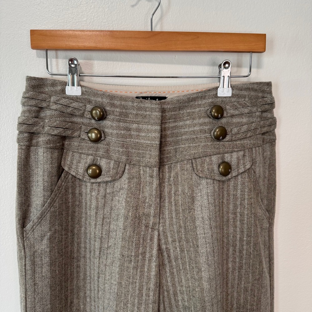 Taikonku Anthropologie Y2K Brown Herringbone Weave Wide Leg Wool Trousers 10 - Picture 2 of 13